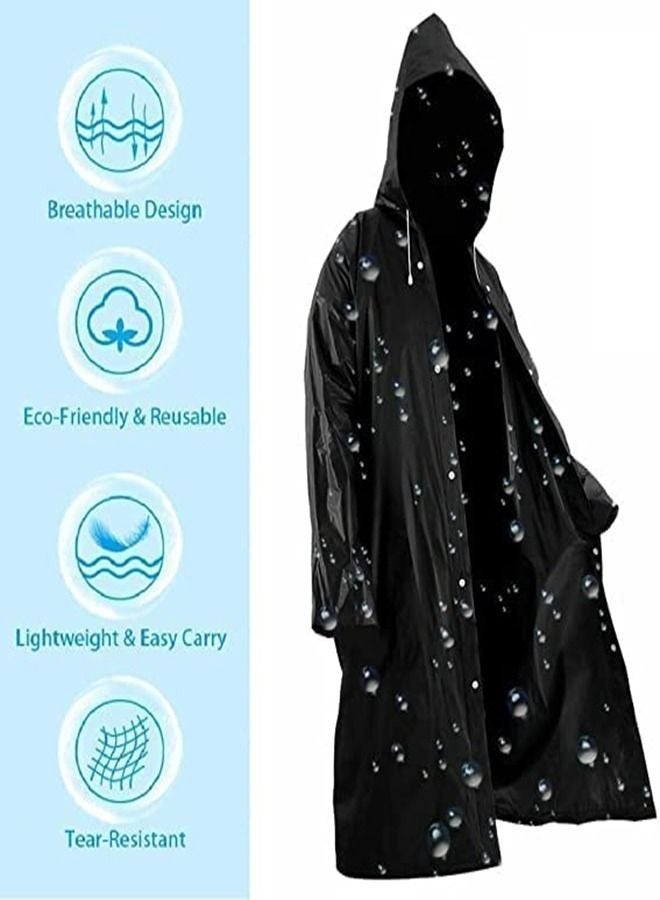Generic Rain Coats for Adults Reusable, 1Pcs Thickened Transparent Light Raincoat with Hood and Elastic Cuff Sleeves, EVA Rain Ponchos Rain Jackets Raincoats for Men Women, for Family Fishing Travel (Black)  - Image 4