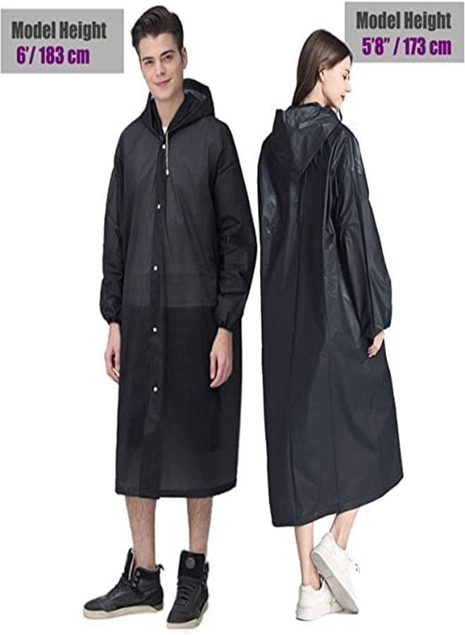 Generic Rain Coats for Adults Reusable, 1Pcs Thickened Transparent Light Raincoat with Hood and Elastic Cuff Sleeves, EVA Rain Ponchos Rain Jackets Raincoats for Men Women, for Family Fishing Travel (Black)  - Image 5
