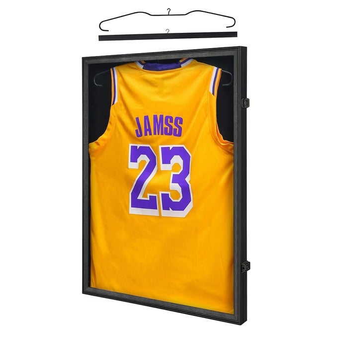 JERSEY FRAME DISPLAY CASE JERSEY DISPLAY CASE LARGE LOCKABLE FRAMES SHADOW BOX WITH UV PROTECTION FOR BASEBALL BASKETBALL FOOTBALL SOCCER HOCKEY SPORT SHIRT BLACK FINISH BLACK LOCKS