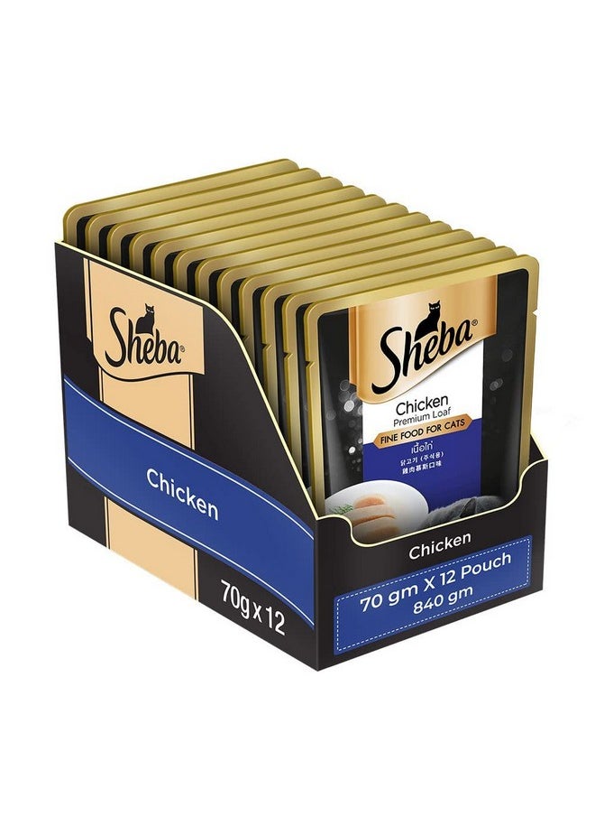 Sheba Fine Premium Adult (1+ Years) Wet Cat Food, Chicken Premium Loaf, 70 G (Pack Of 12), High-Moisture Gravy Cat Food For Healthy Hydration  - Image 1