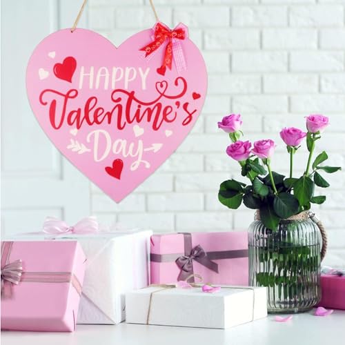 Fangoo Pink Valentines Day Door Sign Valentine's Day Wooden Hanging Sign Happy Valentine's Day Wreath Sign Valentine's Day Front Door Hanging Sign for Valentine's Day Home Window Door Wall Outdoor Decor - Image 5