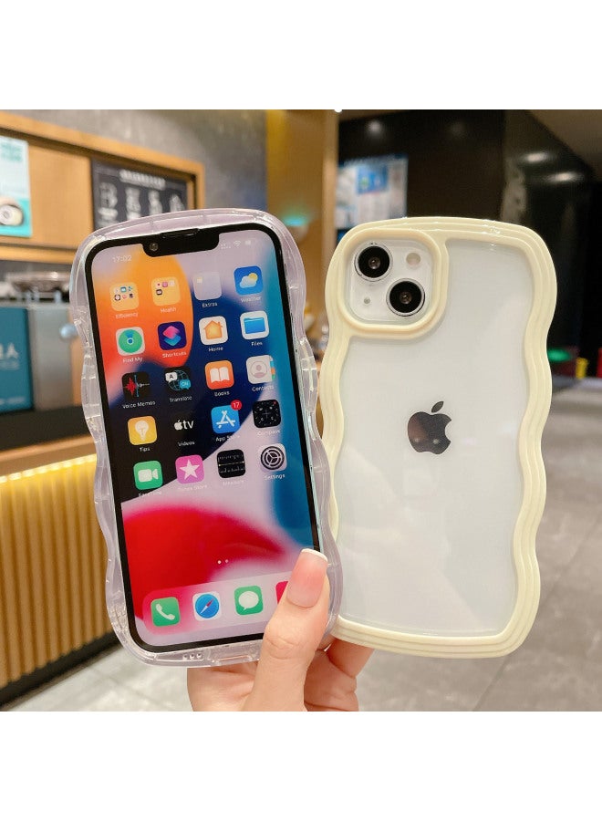 Applicable To IPhone14pro Max Apple 15 Mobile Phone Shell Candy Color Border 12/13 Two-in-one Wave-Color:WT Two-in-one Wave Yellow Edge-Applicable Model:13promax (without Packaging)