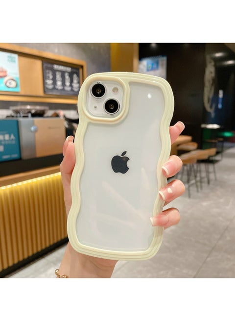 Applicable To IPhone14pro Max Apple 15 Mobile Phone Shell Candy Color Border 12/13 Two-in-one Wave-Color:WT Two-in-one Wave Yellow Edge-Applicable Model:13promax (without Packaging)