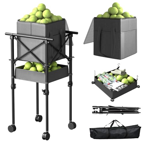 wasoyun Tennis Ball Hopper with Wheels Height Adjustable Foldable Tennis Ball Basket with Storage Bag Ball Candy for 150 Pickleball Tennis - Image 1