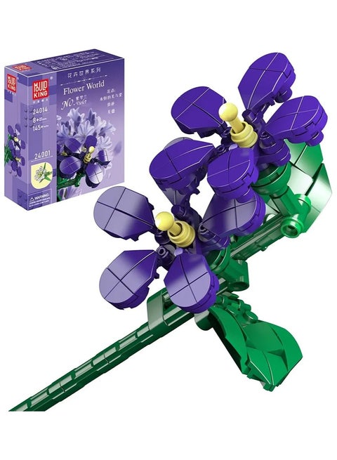 24014 Violet flower building blocks, plant collection, 145 pieces, DIY artificial flowers, clips, suitable for Valentine's Day, birthday gifts (excluding vases)