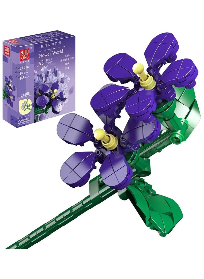 mould king 24014 Violet flower building blocks, plant collection, 145 pieces, DIY artificial flowers, clips, suitable for Valentine's Day, birthday gifts (excluding vases)  - Image 1