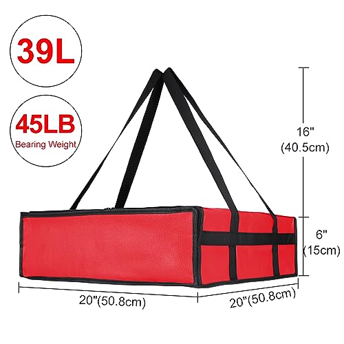 CIVJET Insulated Pizza Delivery Bag for Carry Hot, 20" x 20" x 6" Carrier Warmer, Insulated Food Delivery Bag, Insulated Grocery Cooler Bags for Catering/Doordash, Commercial Food Warmers（Red, 1Pk） - Image 2