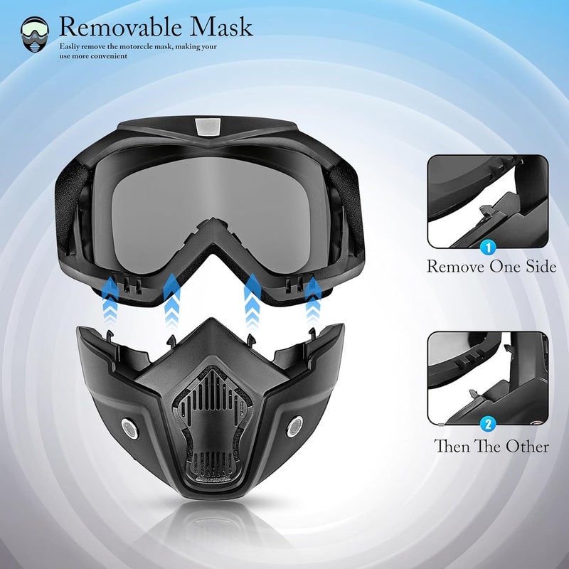 DASHDYNAMO Reusable Goggle Mask Anti Scratch Uv Protective Face & Eyewear Windproof Dirt Shield with Soft Foam Padded Detachable Mouth Filter for Cycling Bike Off Road Racing Ride Unisex (Black Visor) - Image 3