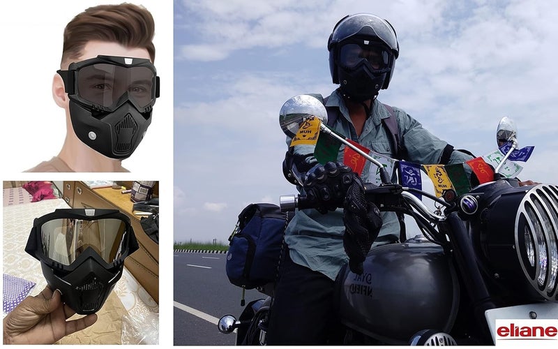 DASHDYNAMO Reusable Goggle Mask Anti Scratch Uv Protective Face & Eyewear Windproof Dirt Shield with Soft Foam Padded Detachable Mouth Filter for Cycling Bike Off Road Racing Ride Unisex (Black Visor) - Image 2