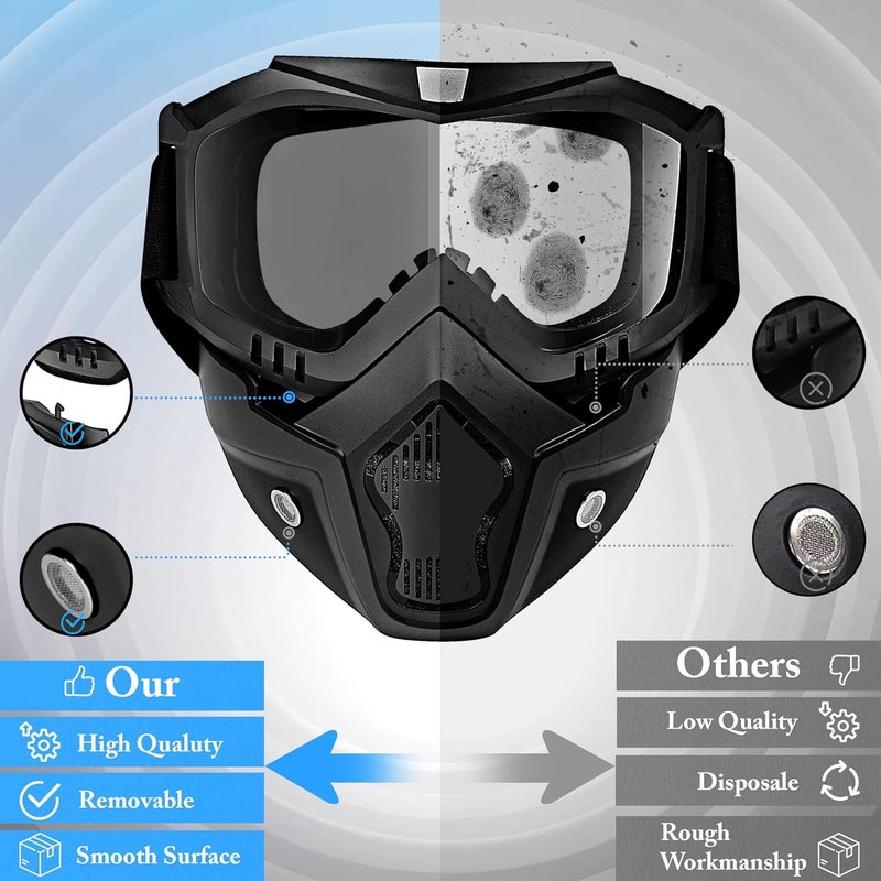 DASHDYNAMO Reusable Goggle Mask Anti Scratch Uv Protective Face & Eyewear Windproof Dirt Shield with Soft Foam Padded Detachable Mouth Filter for Cycling Bike Off Road Racing Ride Unisex (Black Visor) - Image 4