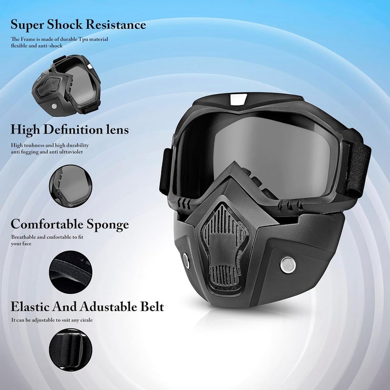 DASHDYNAMO Reusable Goggle Mask Anti Scratch Uv Protective Face & Eyewear Windproof Dirt Shield with Soft Foam Padded Detachable Mouth Filter for Cycling Bike Off Road Racing Ride Unisex (Black Visor) - Image 5