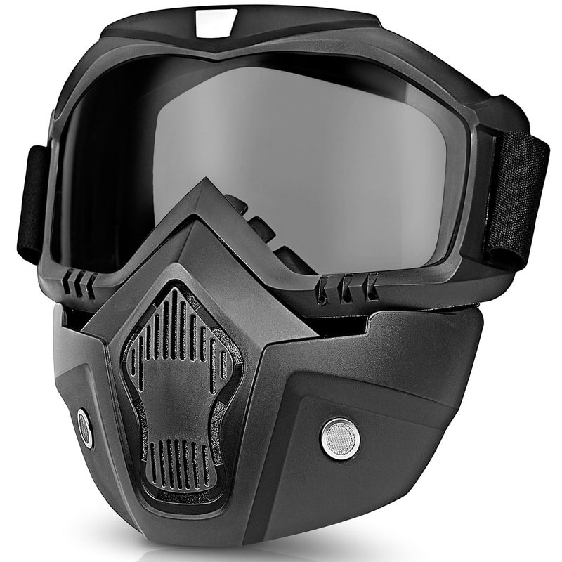 DASHDYNAMO Reusable Goggle Mask Anti Scratch Uv Protective Face & Eyewear Windproof Dirt Shield with Soft Foam Padded Detachable Mouth Filter for Cycling Bike Off Road Racing Ride Unisex (Black Visor) - Image 1