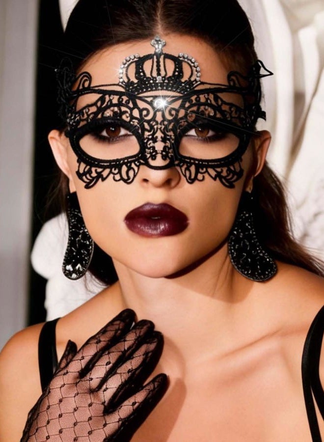 Yalice Rhinestone Masquerade Lace Masks for Women Sparkle Half Eye Mask for Costume Party (Style-E) - Image 3