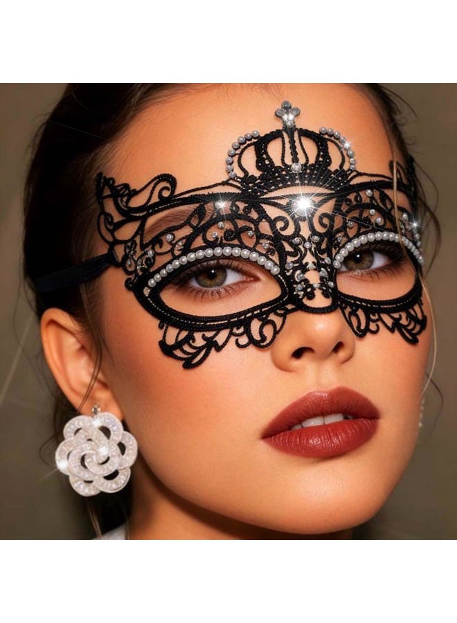 Yalice Rhinestone Masquerade Lace Masks for Women Sparkle Half Eye Mask for Costume Party (Style-E) - Image 1