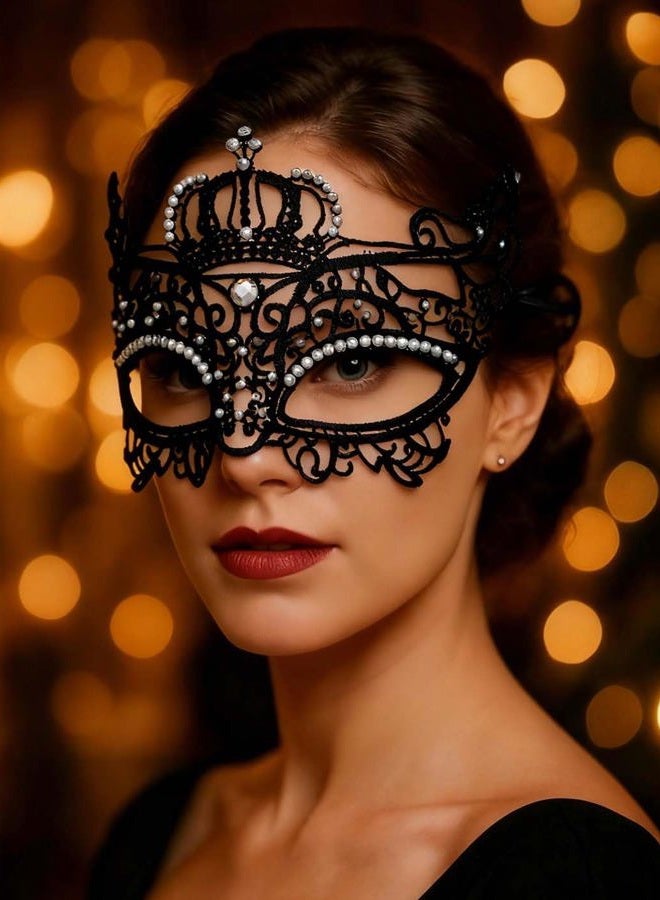 Yalice Rhinestone Masquerade Lace Masks for Women Sparkle Half Eye Mask for Costume Party (Style-E) - Image 5