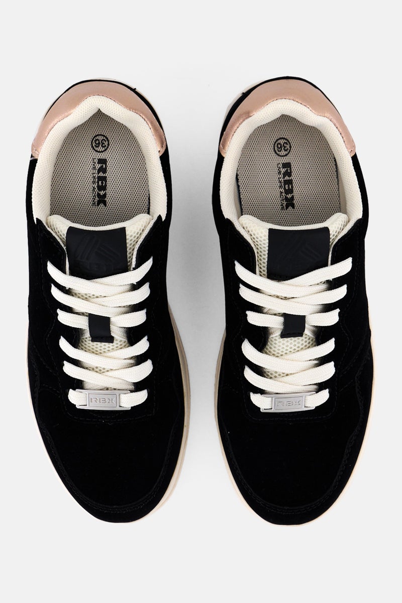 RBX Women Suede Lace Up Outdoor Shoes, Black  - Image 3