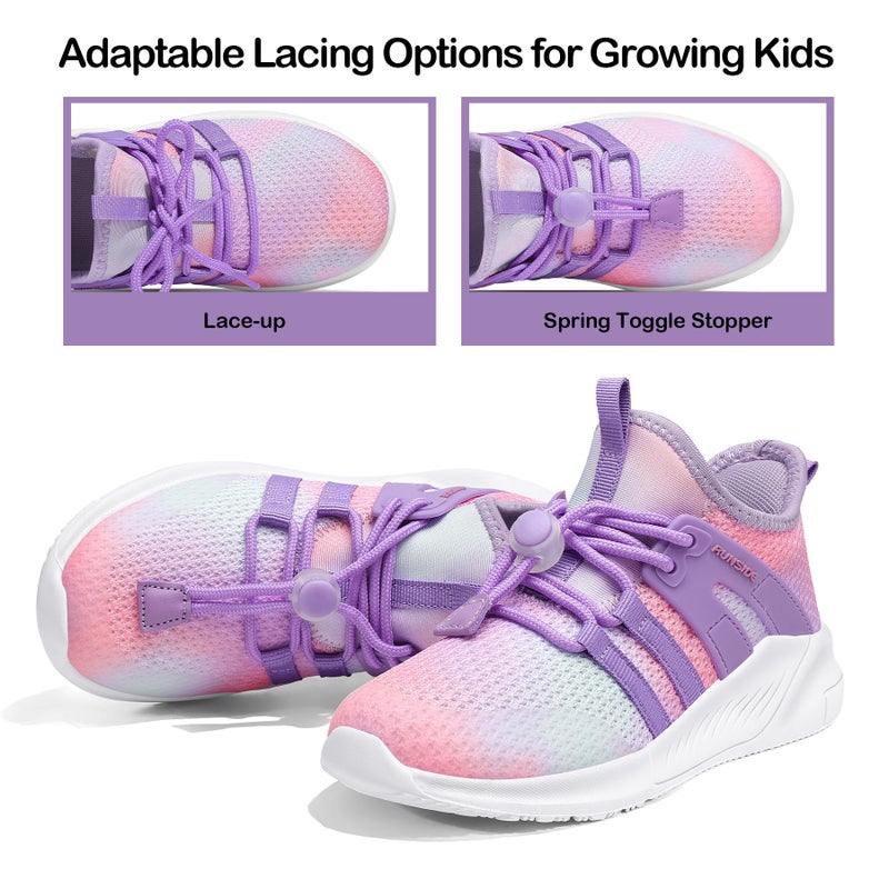 RUNSIDE Girls Tennis Shoes Lightweight Sports Kids Sneakers Lace-up for Running/Walking, Toddler/Little Kid/Big Kid Gradient Purple - Image 3