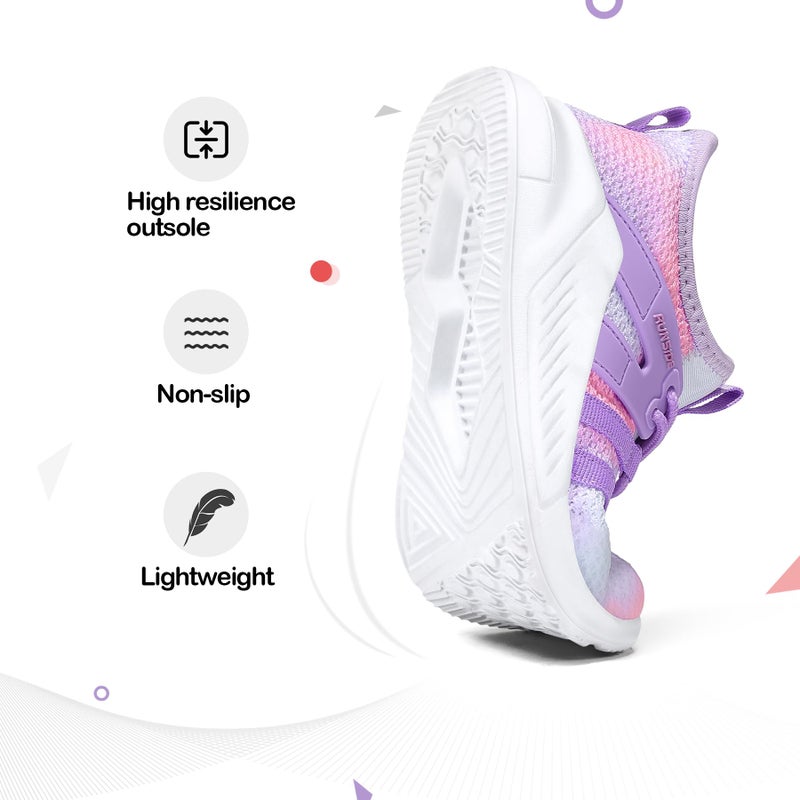 RUNSIDE Girls Tennis Shoes Lightweight Sports Kids Sneakers Lace-up for Running/Walking, Toddler/Little Kid/Big Kid Gradient Purple - Image 4