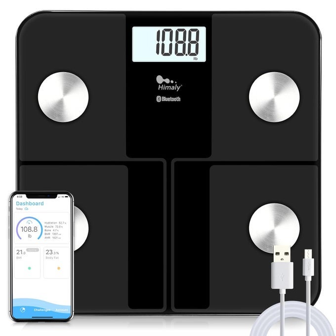 SMART RECHARGEABLE BODY FAT SCALE DIGITAL BATHROOM SCALE BLUETOOTH FOR ACCURATE BMI BODY FAT SCALE MUSCLE MASS COMPOSITION MONITOR WITH APP 400 LBS