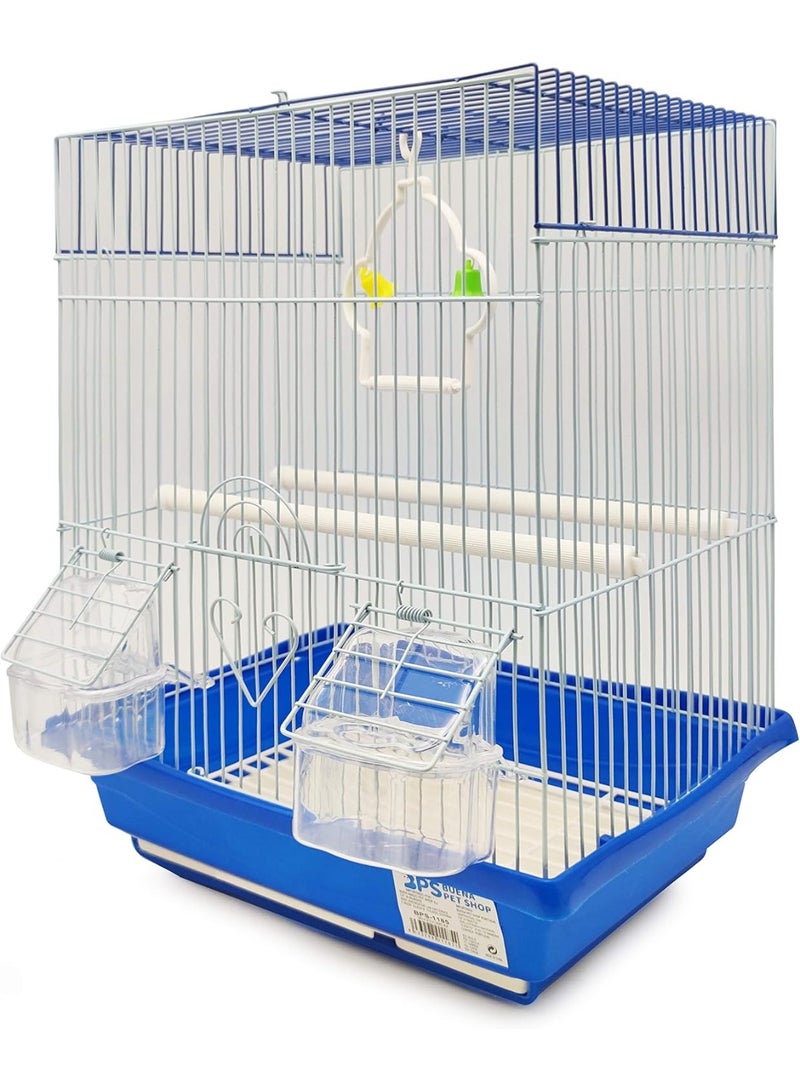 قفص طيور البادجي، كناري، مع وعاء طعام، زجاجة ماء، خطاف قفز، عمود مقعد للراحة، اختيار لون عشوائي، 30 × 23 × 39 سم، BPS-1185 - Image 3