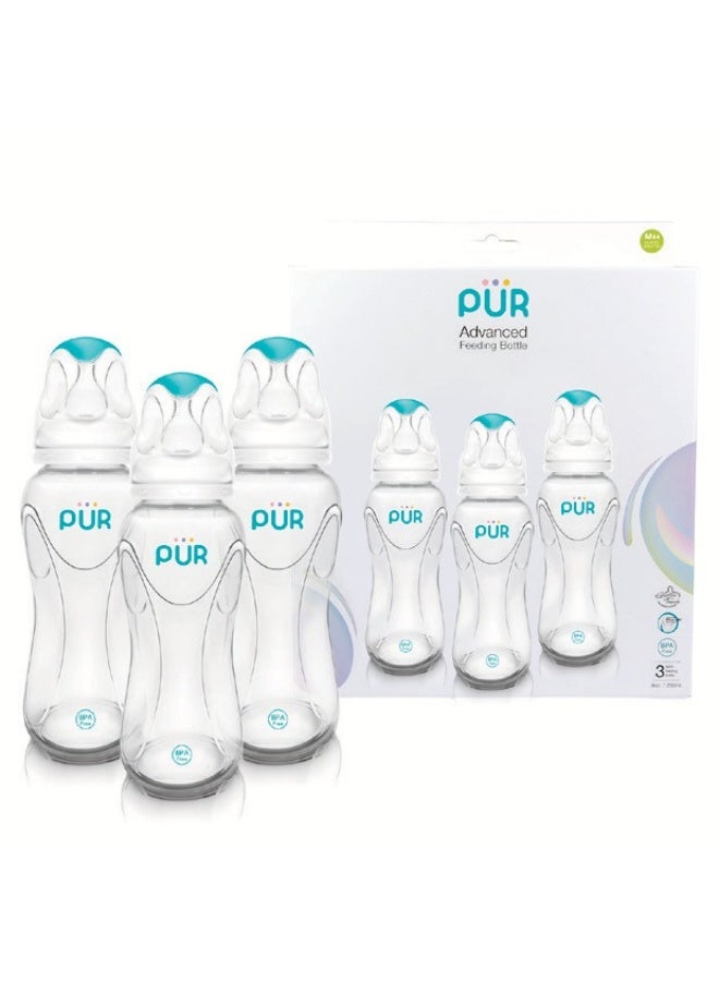Pure Advanced 3-Pack 250ml Slim Neck Feeding Bottles - The safe and healthy choice for feeding your baby - Image 1