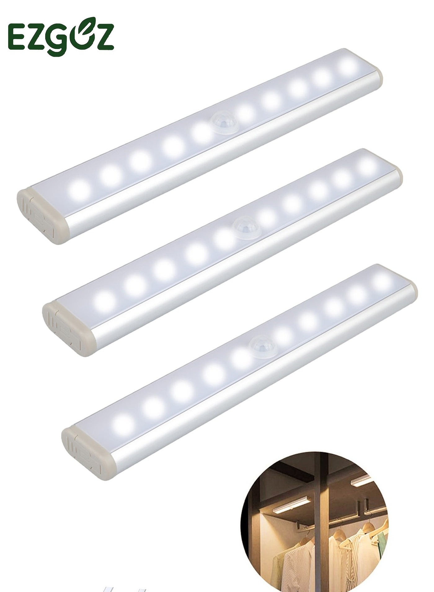 Wireless Motion Sensor LED Light with Dual Modes Night Light Closet Lights LED Lighting for Cabinet Wardrobe Drawer Stairs Cupboard Counter Pantry Bed 3 Pack,White Light