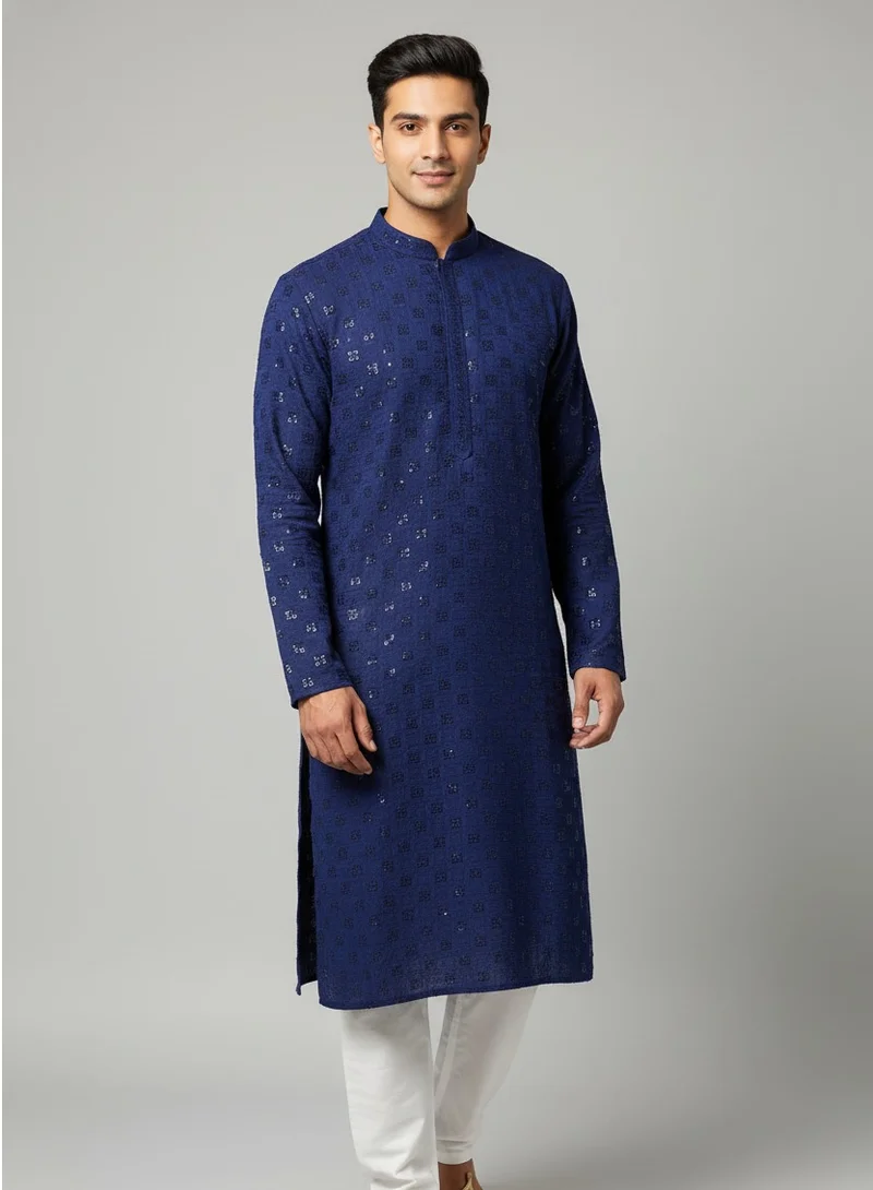 Lehar Navy Blue Sequinned Kurta
