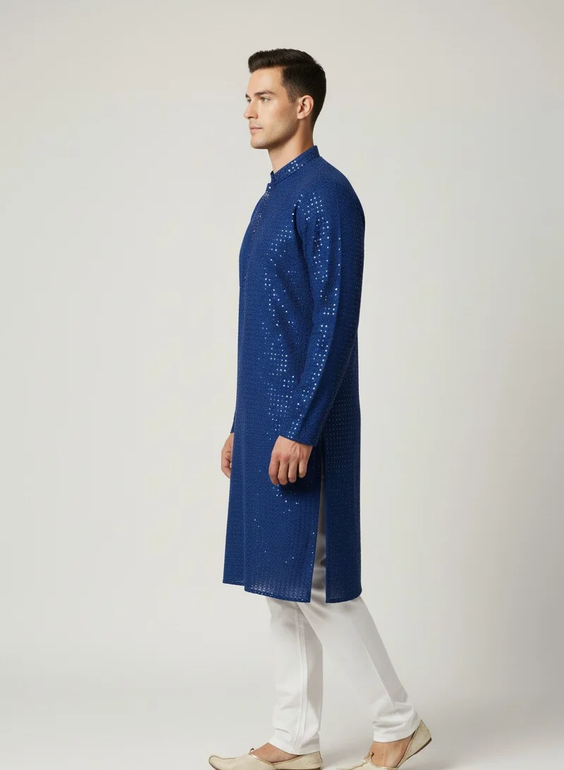 Lehar Navy Blue Sequinned Kurta