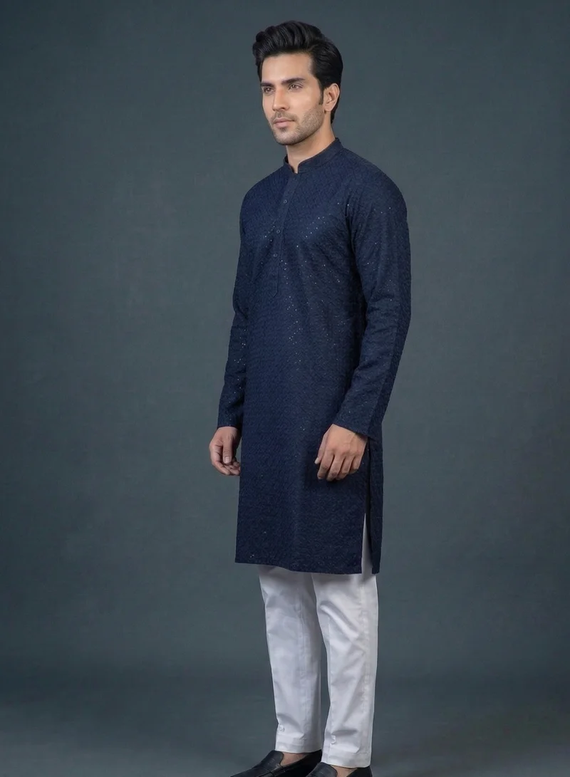 Lehar كيمونو أزرق داكن مرصع بالترتر