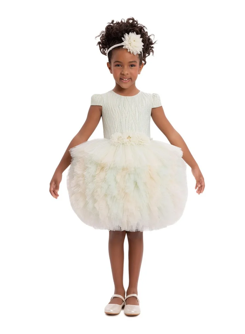 VIA BAMBINO Girls' Ruffled Tulle Dress White