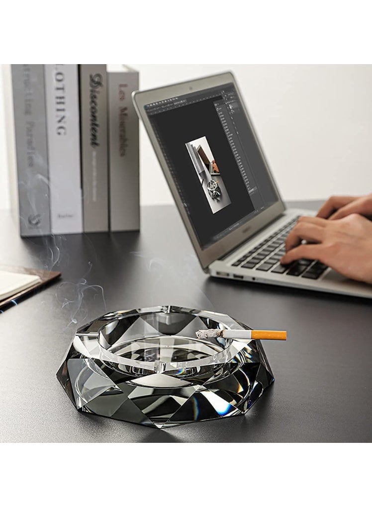 منفضة سجائر من الزجاج الكريستالي من جافيوست، حامل منفضة سجائر للمكتب والمنزل، علبة سيجار، صينية ديكور لتزيين سطح الطاولة، منفضة سجائر للهدايا (أسود) - Image 3