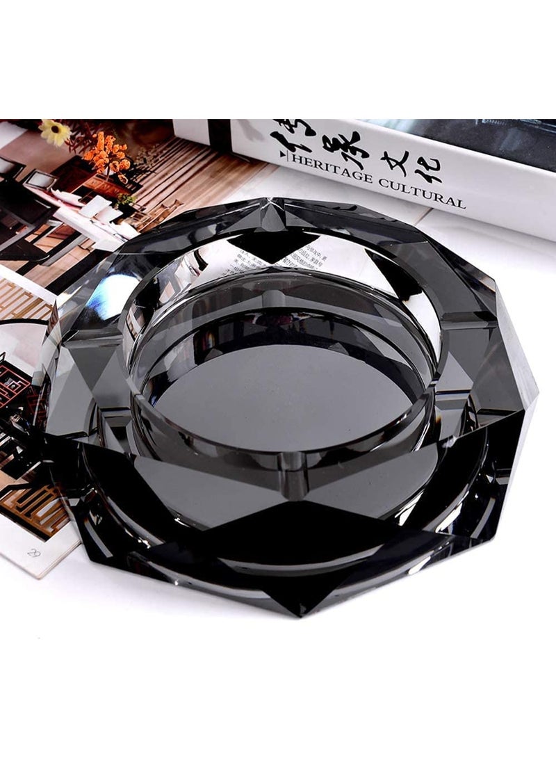 منفضة سجائر من الزجاج الكريستالي من جافيوست، حامل منفضة سجائر للمكتب والمنزل، علبة سيجار، صينية ديكور لتزيين سطح الطاولة، منفضة سجائر للهدايا (أسود) - Image 2