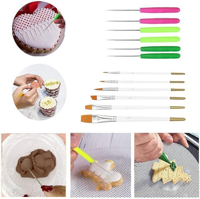 TOSPARTY Cookie Decorating Kit Supplies Including 1 Acrylic Turntable 6 Scribe Needle 2 Silicone Mesh Mats 6 Cookie Decoration Brushes 4 Rubber Feet Bumpers - Image 3