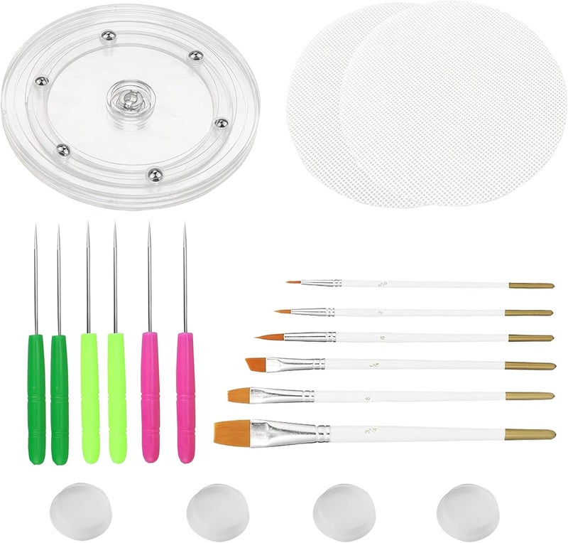 TOSPARTY Cookie Decorating Kit Supplies Including 1 Acrylic Turntable 6 Scribe Needle 2 Silicone Mesh Mats 6 Cookie Decoration Brushes 4 Rubber Feet Bumpers - Image 1