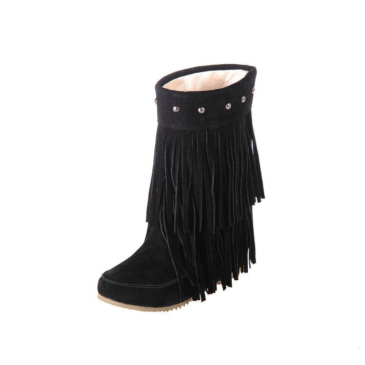 Fs503116 Spring Casual Flat Heel Suede Tassel Medium Size 40-43 Snow Boots - Image 4