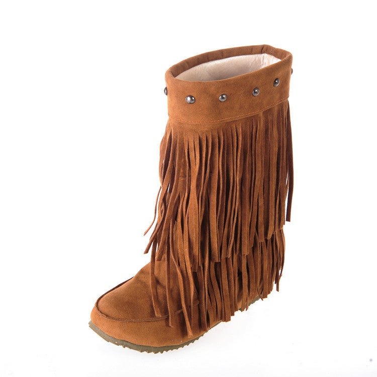 Fs503116 Spring Casual Flat Heel Suede Tassel Medium Size 40-43 Snow Boots - Image 2
