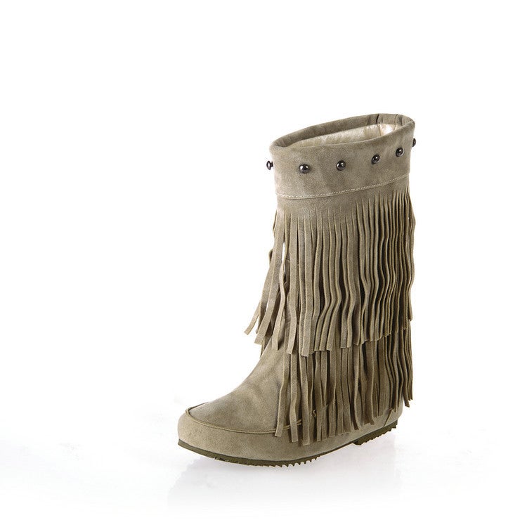 Fs503116 Spring Casual Flat Heel Suede Tassel Medium Size 40-43 Snow Boots - Image 5