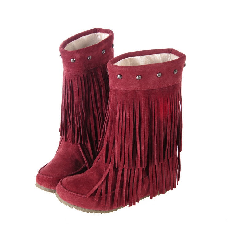 Fs503116 Spring Casual Flat Heel Suede Tassel Medium Size 40-43 Snow Boots - Image 1