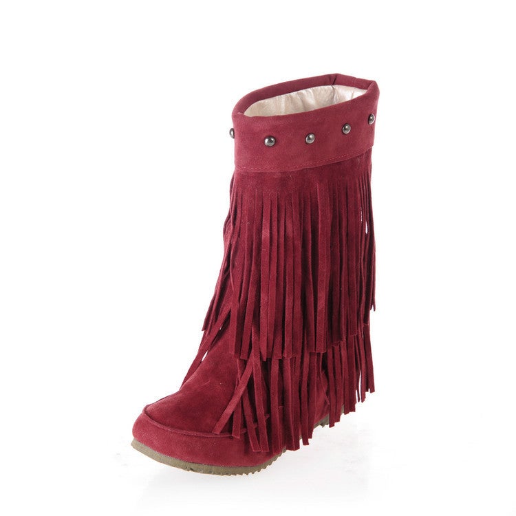 Fs503116 Spring Casual Flat Heel Suede Tassel Medium Size 40-43 Snow Boots - Image 3