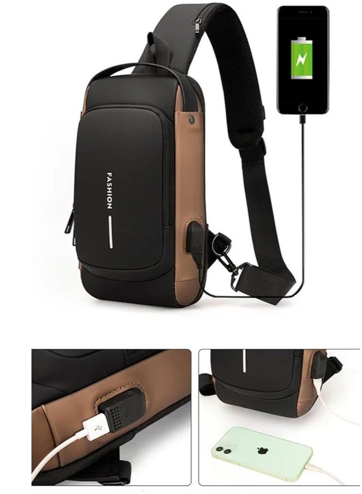 Generic UNISEX Sling Shoulder Backpack USB Charging Sport Sling Anti-Theft Shoulder Bag, Waterproof Crossbody Bags Chest Daypack for Hiking Cycling Travelling Outdoor - Image 4