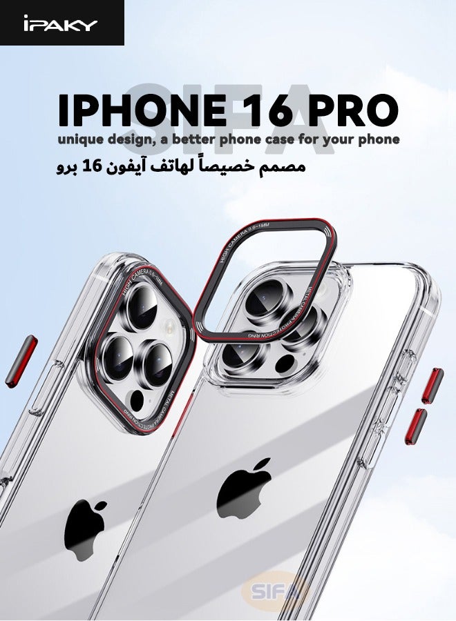 إيباكي حافظة iPhone 16 Pro مع حلقة واقية للعدسة المعدنية، [مضادة للسقوط] [مضادة للانفجار] [بصمة إصبع غير لاصقة] حافظة صلبة بأزرار معدنية لهاتف Apple iPhone 16 Pro 2024، شفافة - Image 2