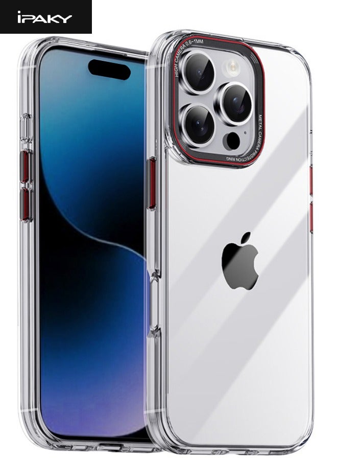 إيباكي حافظة iPhone 16 Pro مع حلقة واقية للعدسة المعدنية، [مضادة للسقوط] [مضادة للانفجار] [بصمة إصبع غير لاصقة] حافظة صلبة بأزرار معدنية لهاتف Apple iPhone 16 Pro 2024، شفافة - Image 1