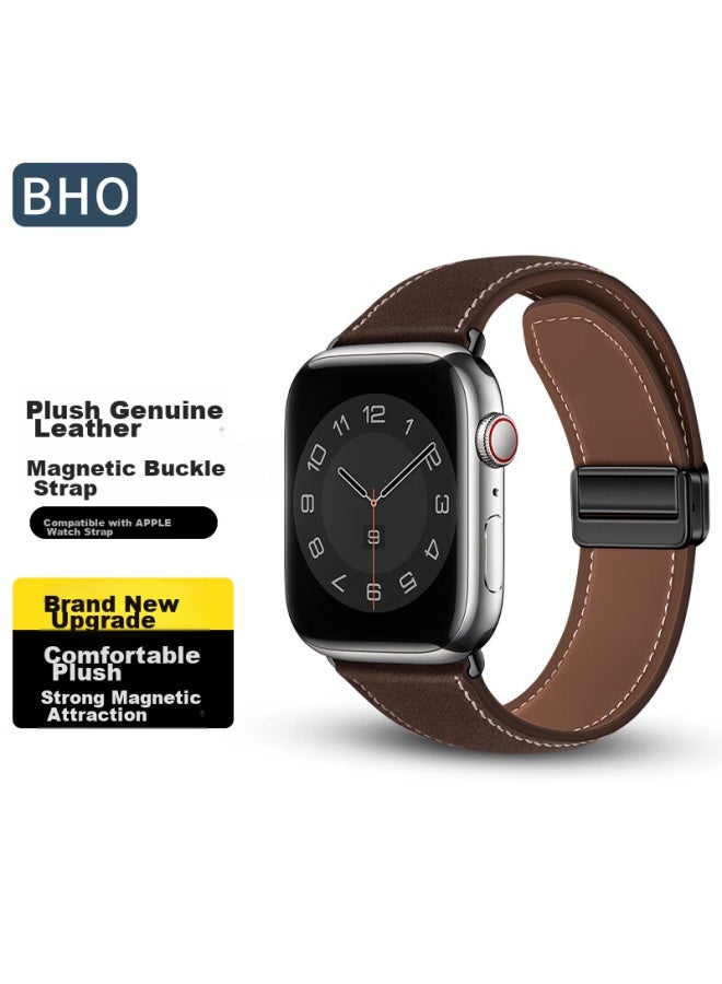 Bho Suitable For Apple Watch Band, New Apple Watch 10/ultra Band, Genuine Leather Iwatch S9/8/7/6/5/se Band, Fine Velvet Genuine Leather Strap - Image 1