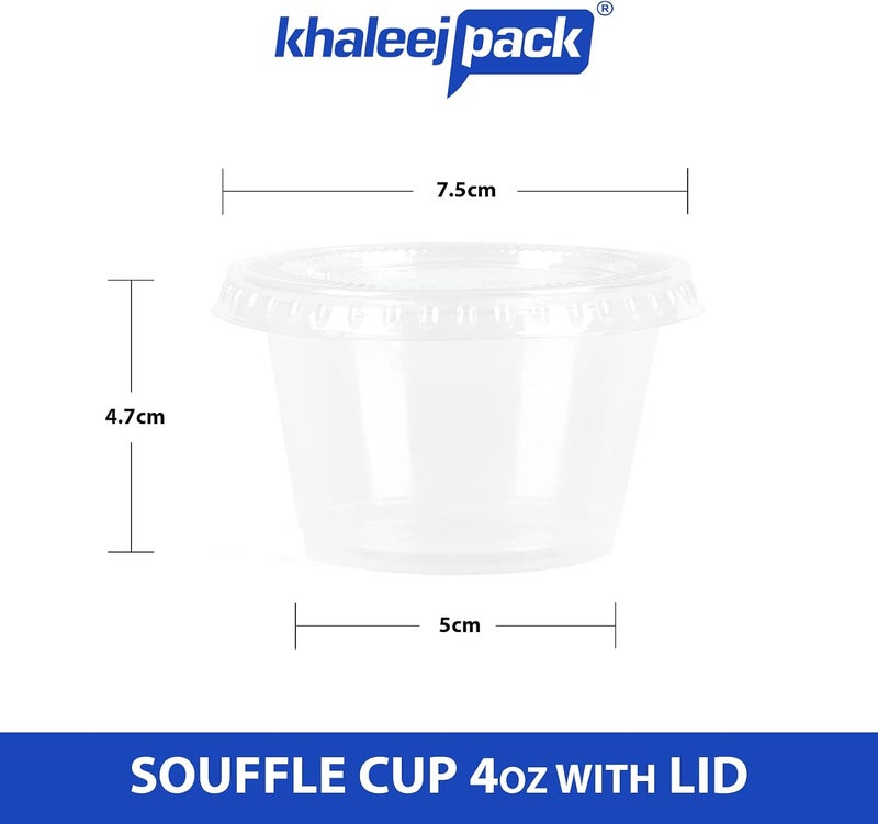 Khaleej Pack 100 Pack Of 4 oz Jello Shot Cups – Clear Plastic Small Containers With Tight Lids Condiment Cups Sauce Cups Souffle Cups Disposable Ketchup Cups Tiny Comfy Cups - Image 3