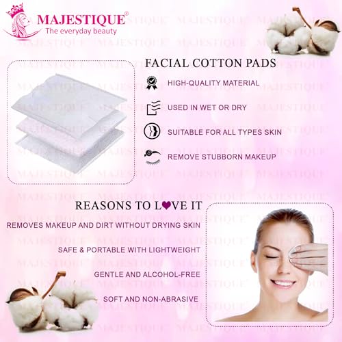 Majestique 100Pcs Soft Touch Facial Cotton Pads | Ultra-Absorbent Makeup Remover & Nail Polish Wipes | Gentle Cosmetic Cleansing Pads for Skin Care & Toner Application | Lint-Free & Durable - Image 5