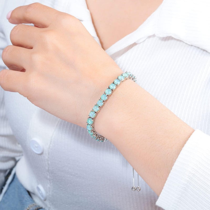 CiNily Adjustable Silver Plated Opal Tennis Bracelet for Women Girls - Fashion Jewelry Gift | Opal Bracelets in Sterling Silver,Rose Gold and Yellow Gold Plating - Image 3
