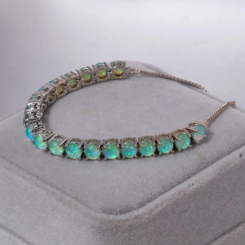 CiNily Adjustable Silver Plated Opal Tennis Bracelet for Women Girls - Fashion Jewelry Gift | Opal Bracelets in Sterling Silver,Rose Gold and Yellow Gold Plating - Image 5