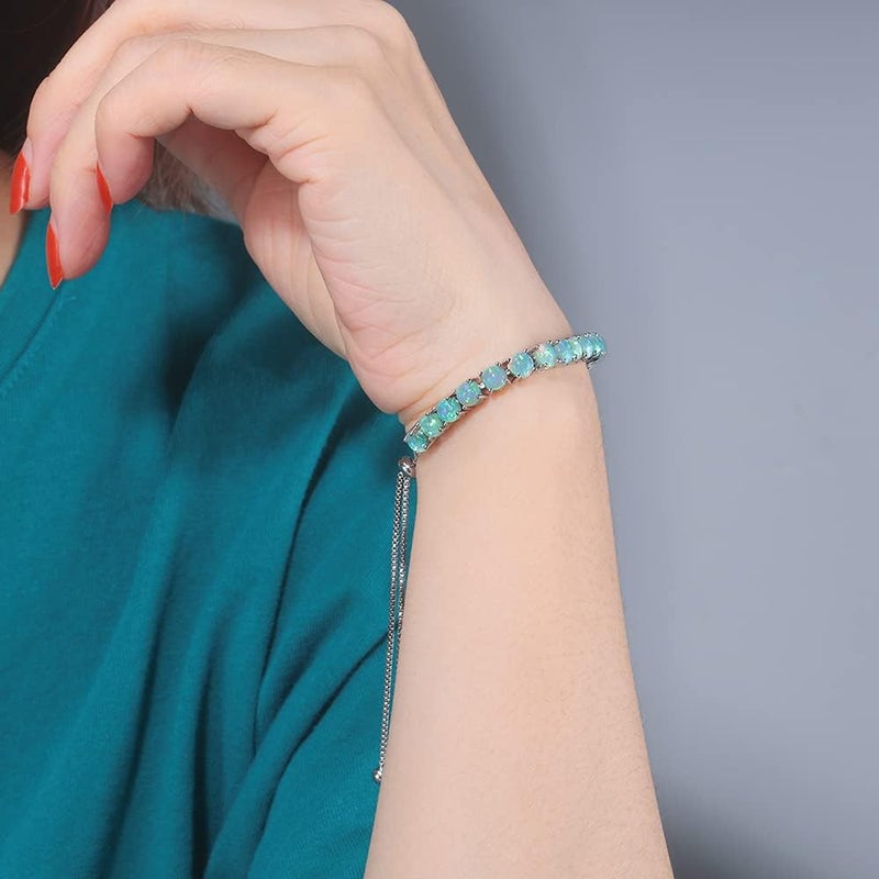 CiNily Adjustable Silver Plated Opal Tennis Bracelet for Women Girls - Fashion Jewelry Gift | Opal Bracelets in Sterling Silver,Rose Gold and Yellow Gold Plating - Image 4