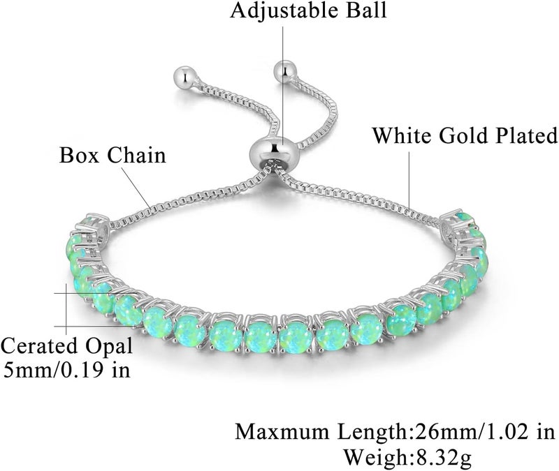 CiNily Adjustable Silver Plated Opal Tennis Bracelet for Women Girls - Fashion Jewelry Gift | Opal Bracelets in Sterling Silver,Rose Gold and Yellow Gold Plating - Image 2