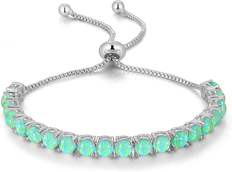 CiNily Adjustable Silver Plated Opal Tennis Bracelet for Women Girls - Fashion Jewelry Gift | Opal Bracelets in Sterling Silver,Rose Gold and Yellow Gold Plating - Image 1